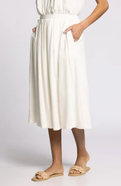 Thread & Supply Lydia Pleated Linen Blend Midi Skirt In White