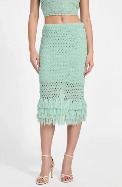 Guess Women's Pointelle Fringed-hem Midi Skirt In Green