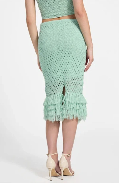 Guess Women's Pointelle Fringed-hem Midi Skirt In Green