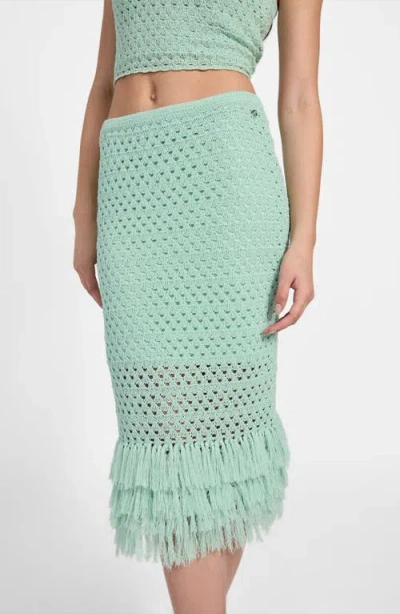 Guess Women's Pointelle Fringed-hem Midi Skirt In Green