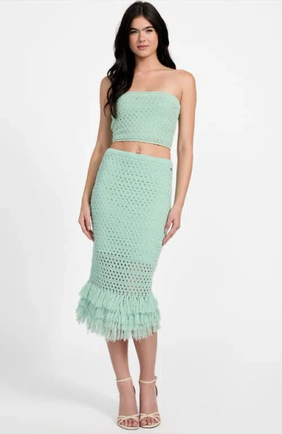 Guess Women's Pointelle Fringed-hem Midi Skirt In Green