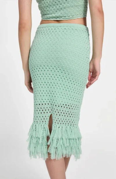 Guess Women's Pointelle Fringed-hem Midi Skirt In Green