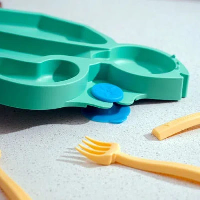 Constructive Eating Turtle Theme Divided Suction Training Plate And Utensils For Kids And Toddlers