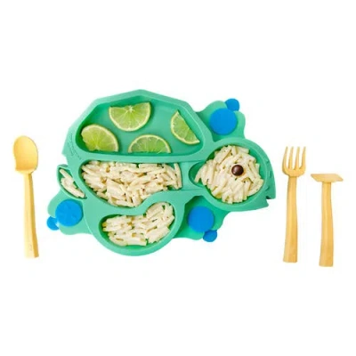 Constructive Eating Turtle Theme Divided Suction Training Plate And Utensils For Kids And Toddlers
