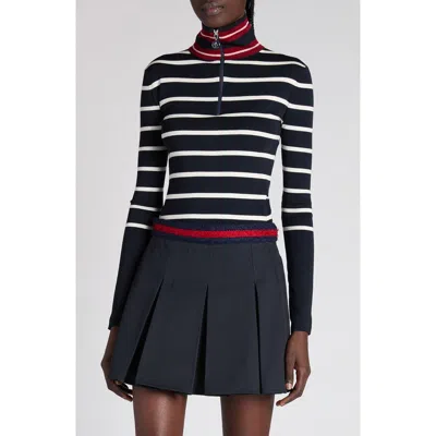 Moncler Stripe Virgin Wool Quarter Zip Pullover In Black