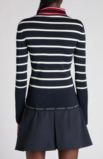 Moncler Stripe Virgin Wool Quarter Zip Pullover In Black