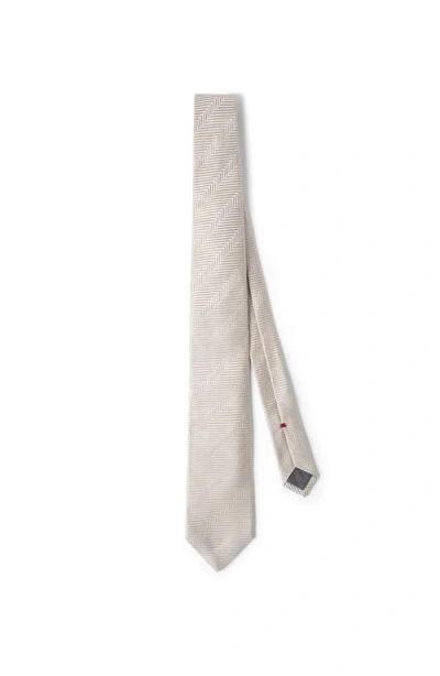 Brunello Cucinelli Silk Chevron Stripe Tie In Gray