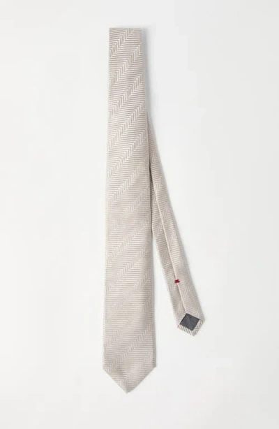 Brunello Cucinelli Silk Chevron Stripe Tie In Gray