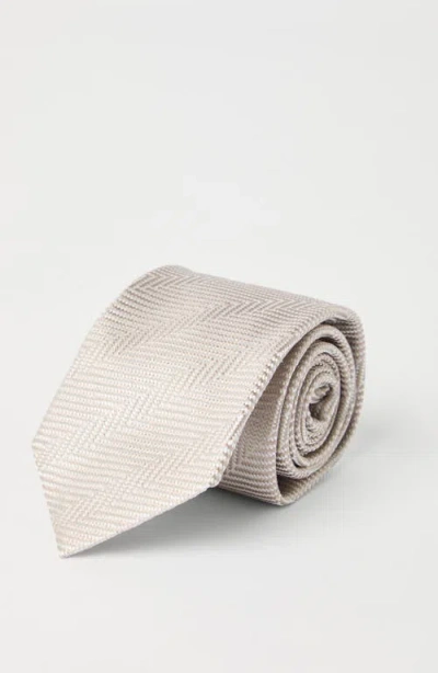 Brunello Cucinelli Silk Chevron Stripe Tie In Gray