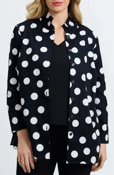 Foxcroft Carolina Dot Print Cotton Button-up Shirt In Blue