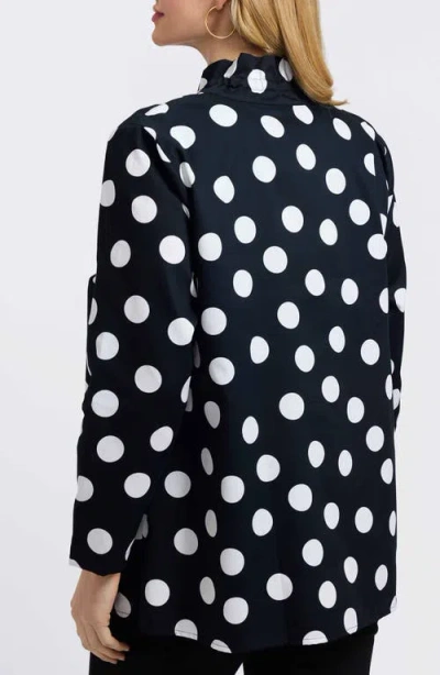 Foxcroft Carolina Dot Print Cotton Button-up Shirt In Blue