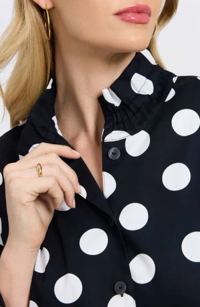 Foxcroft Carolina Dot Print Cotton Button-up Shirt In Blue