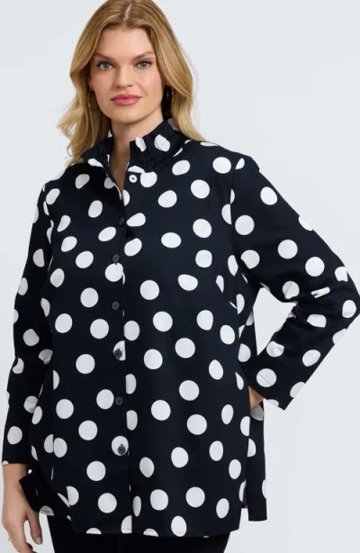 Foxcroft Carolina Dot Print Cotton Button-up Shirt In Blue