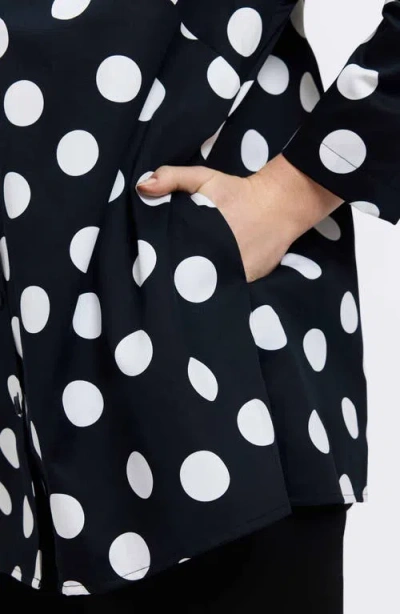 Foxcroft Carolina Dot Print Cotton Button-up Shirt In Blue