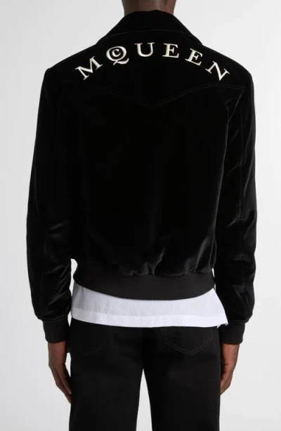 Alexander Mcqueen Mcqueen Soho Embroidered Velveteen Bomber Jacket In Black