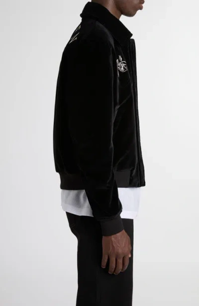 Alexander Mcqueen Mcqueen Soho Embroidered Velveteen Bomber Jacket In Black