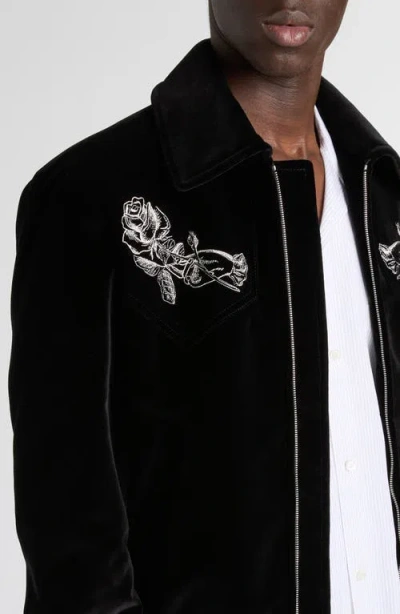 Alexander Mcqueen Mcqueen Soho Embroidered Velveteen Bomber Jacket In Black