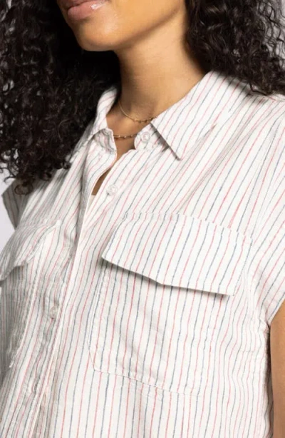 Thread & Supply Lydia Stripe Short Sleeve Linen Blend Button-up Shirt In Neutral