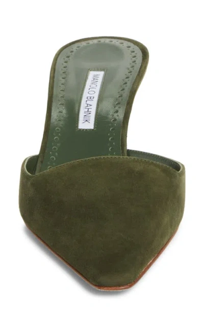 Manolo Blahnik Moiramu Pointed Toe Kitten Heel Mule In Green