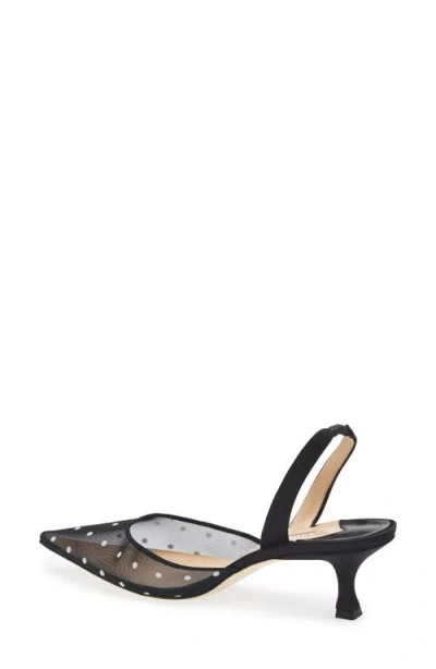 Manolo Blahnik Carolyne 50 Polka-dot Flocked Mesh And Satin Slingback Pumps In Black