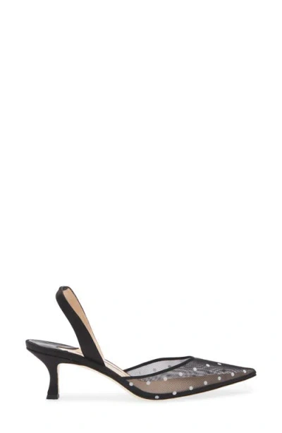 Manolo Blahnik Carolyne 50 Polka-dot Flocked Mesh And Satin Slingback Pumps In Black