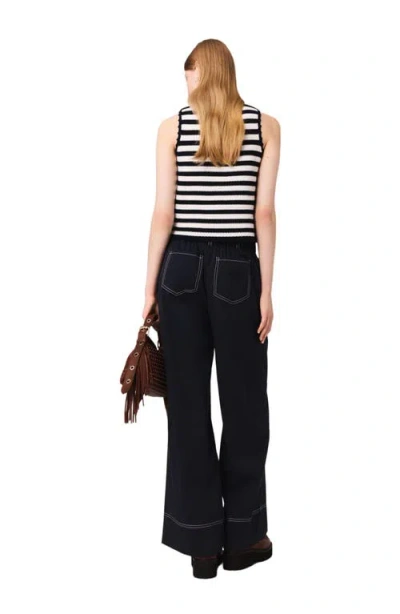 Maje Cotton Trousers With Leather Belt In Black