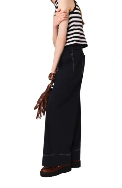 Maje Cotton Trousers With Leather Belt In Black