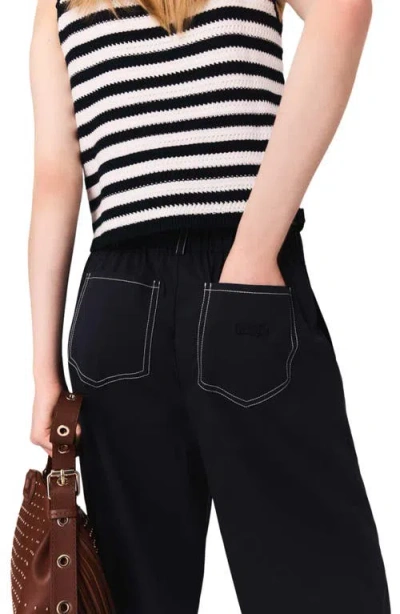 Maje Cotton Trousers With Leather Belt In Black