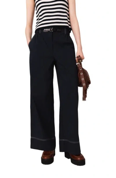 Maje Cotton Trousers With Leather Belt In Black
