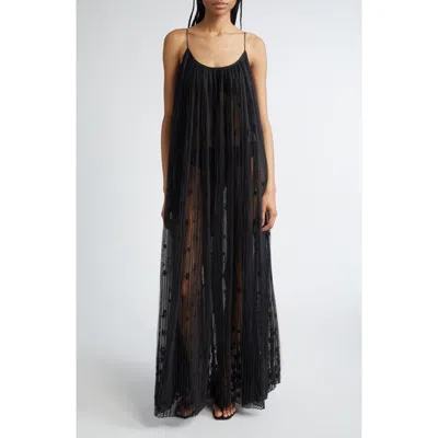 Totême Floral Embroidered Plisse Tulle Maxi Dress In Black