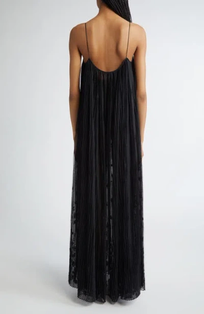 Totême Floral Embroidered Plisse Tulle Maxi Dress In Black