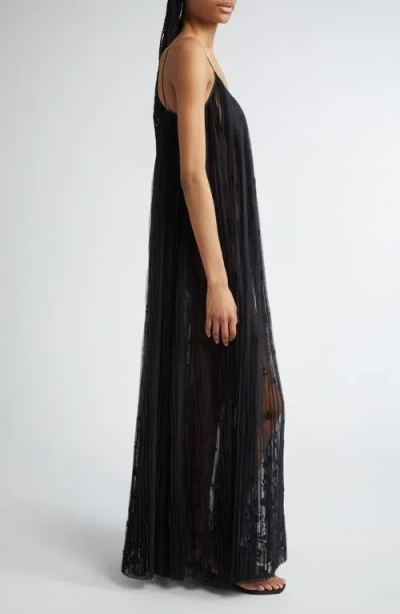 Totême Floral Embroidered Plisse Tulle Maxi Dress In Black