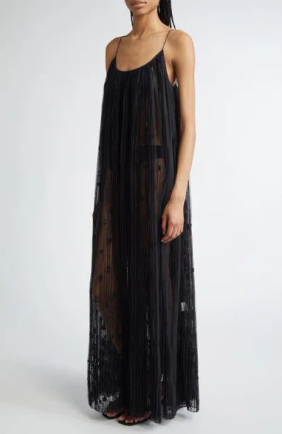 Totême Floral Embroidered Plisse Tulle Maxi Dress In Black