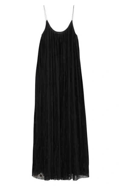 Totême Floral Embroidered Plisse Tulle Maxi Dress In Black