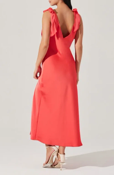 Astr The Label Allexina Tie Shoulder Satin Midi Dress In Red