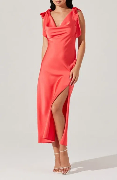Astr The Label Allexina Tie Shoulder Satin Midi Dress In Red