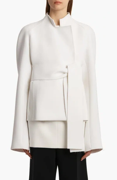Khaite Edith Double Face Crepe Wrap Jacket In White