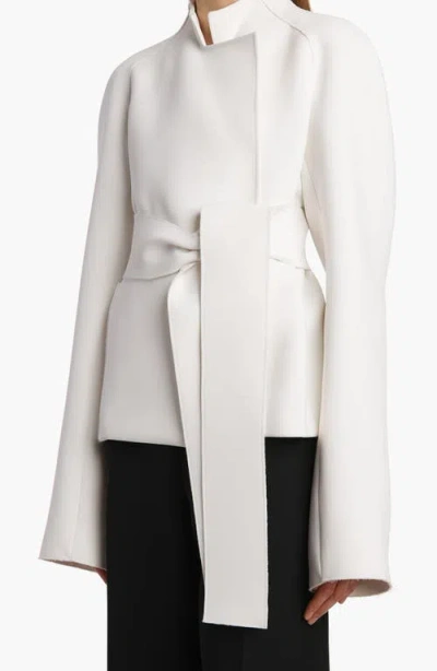 Khaite Edith Double Face Crepe Wrap Jacket In White