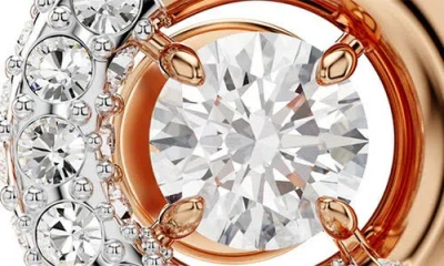 Swarovski Round Cut, White, Rose Gold-tone Plated Dextera Stud Earrings In Gold