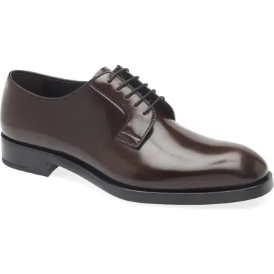Prada Formale Spazzolato Plain Toe Derby In Brown