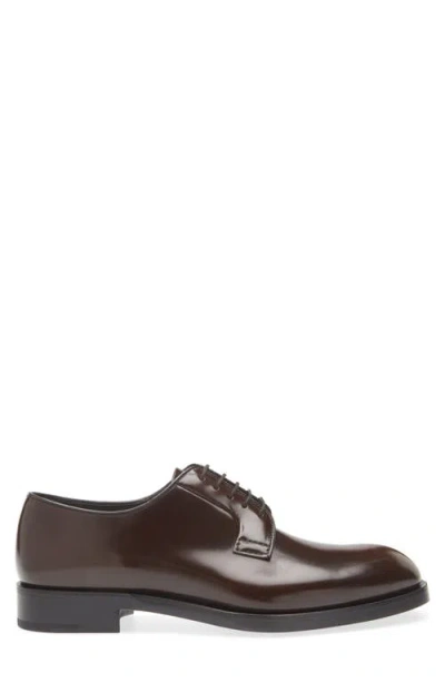 Prada Formale Spazzolato Plain Toe Derby In Brown