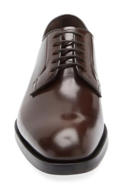 Prada Formale Spazzolato Plain Toe Derby In Brown