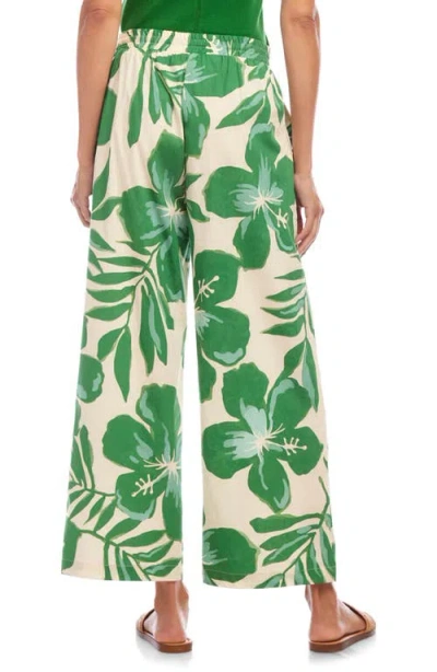 Karen Kane Drawstring Ankle Pants In Green Floral Print In Green