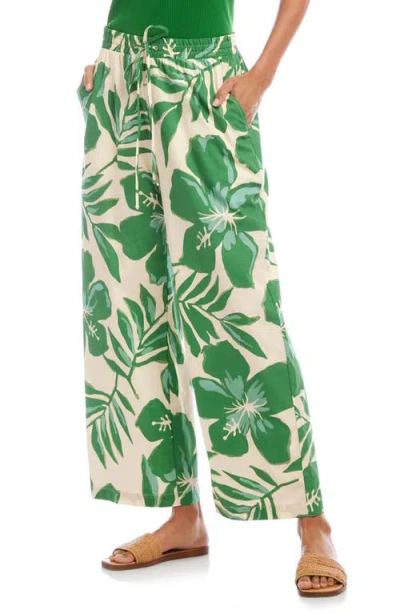 Karen Kane Drawstring Ankle Pants In Green Floral Print In Green