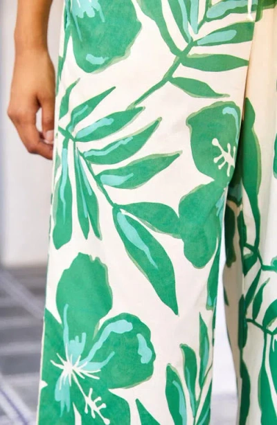 Karen Kane Drawstring Ankle Pants In Green Floral Print In Green