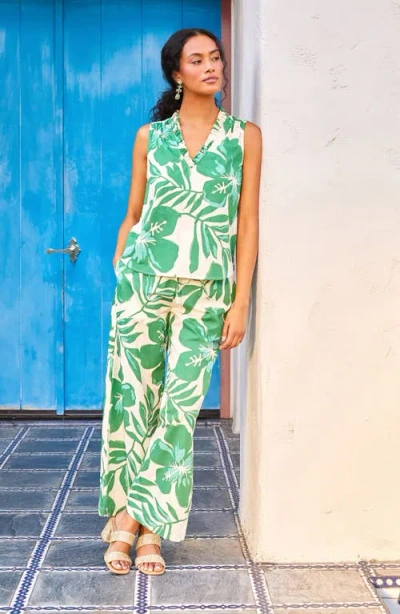 Karen Kane Drawstring Ankle Pants In Green Floral Print In Green