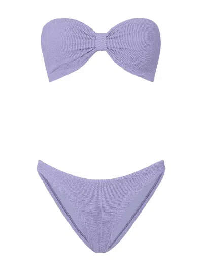 Hunza G Stretch Nylon Bandeau Bikini With Ribbed Texture In Animal Print