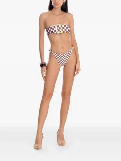Amir Slama Check-print Belted Bikini Set In Brown