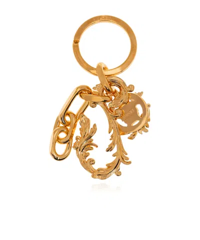 Versace Logo-engraved Charm Keychain In Gold