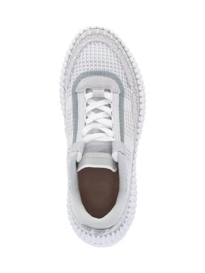 Chloé Nama Embroidered Suede And Recycled Mesh Sneakers In White